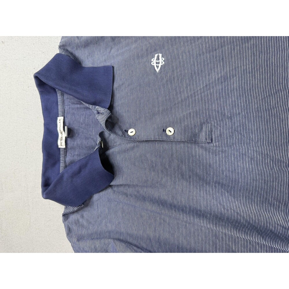 Peter Millar Polo Shirt Mens XL Blue Striped Golf Performance Short Sleeve - Picture 8 of 15